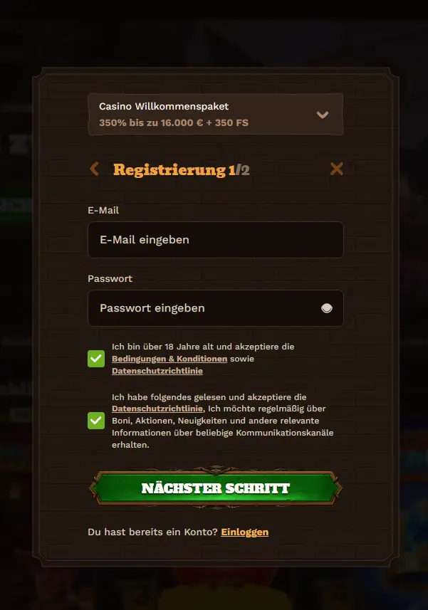 Registrierungsformular für ein neues FatPirate-Konto